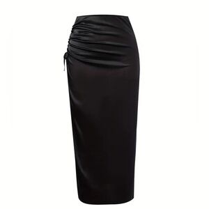 Elegant Black Satin Skirt Size L